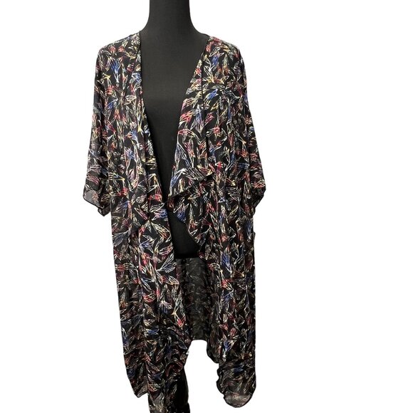 Lularoe Shirley Kimono Cardigan Wrap Duster size L Black Feather Print Sheer NWT - Picture 1 of 7